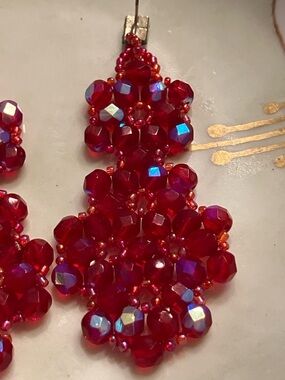 Red Cluster Beaded Statement Earrings!
